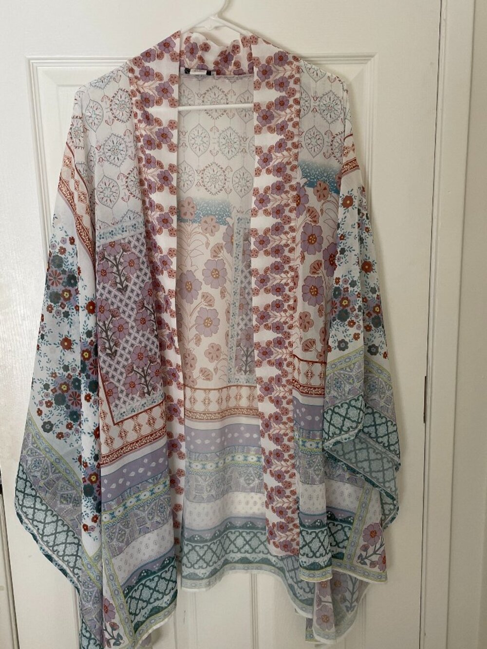 Rachel Zoe Lavender Floral Patchwork Sheer Kimono One Size